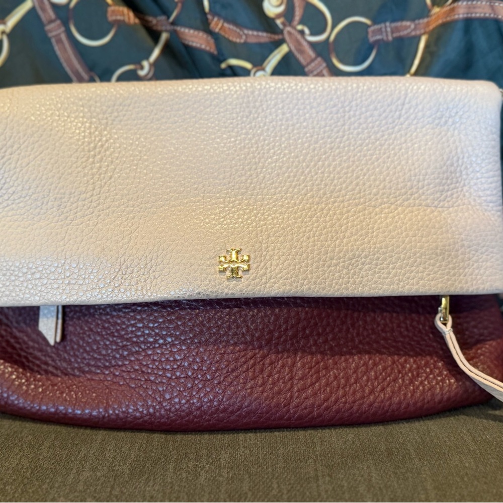 Tory Burch Cream and Maroon Crossbody Bag